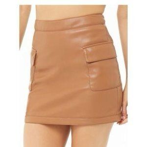 brown faux leather side pocket cargo mini skirt sz L | Y2K  street wear casual